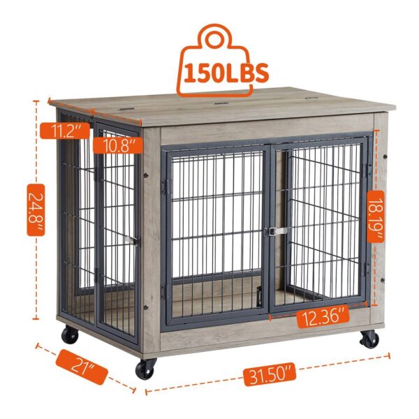 Dog Cage Crate With Double Doors On Casters Grey - Image 3