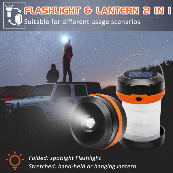 Wanjo Collapsible LED Solar Camping Lights With Free Multifunctional Whistle, Rechargeable Camping Latern, Portable Outdoor Gear For Camping Travel Fishing - Image 5