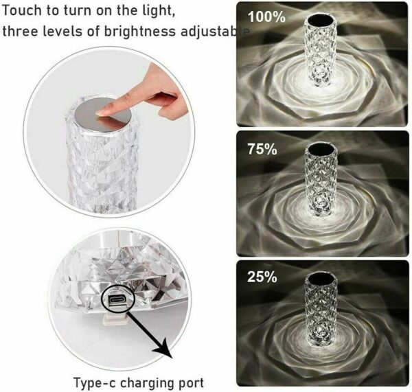 LED Crystal Table Lamp Diamond Rose Night Light Touch Atmosphere &Remote Control - Image 2