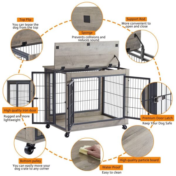 Dog Cage Crate With Double Doors On Casters Grey - Image 7