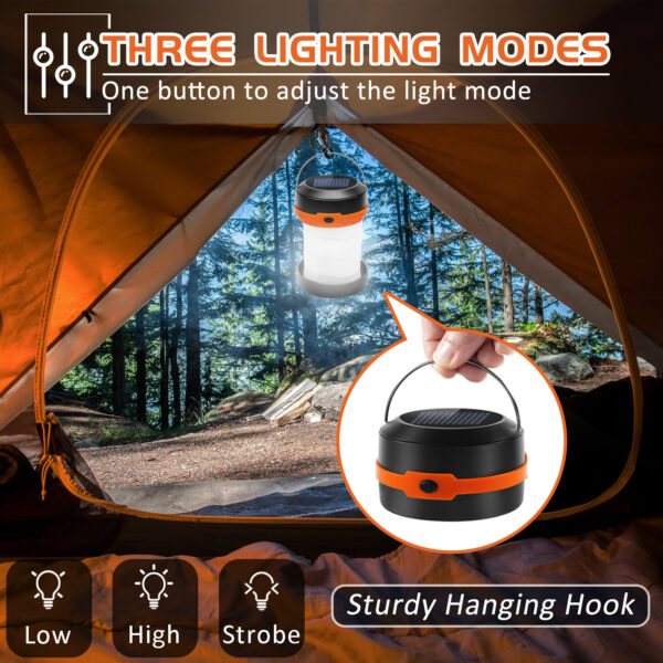 Wanjo Collapsible LED Solar Camping Lights With Free Multifunctional Whistle, Rechargeable Camping Latern, Portable Outdoor Gear For Camping Travel Fishing - Image 2