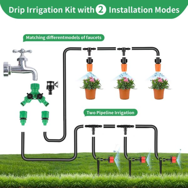 Garden Drip Irrigation Kit,164FT Greenhouse Micro Automatic Drip Irrigation System Kit With Blank Distribution Tubing Hose Adjustable Patio Misting Nozzle Emitters Sprinkler Barb - Image 4