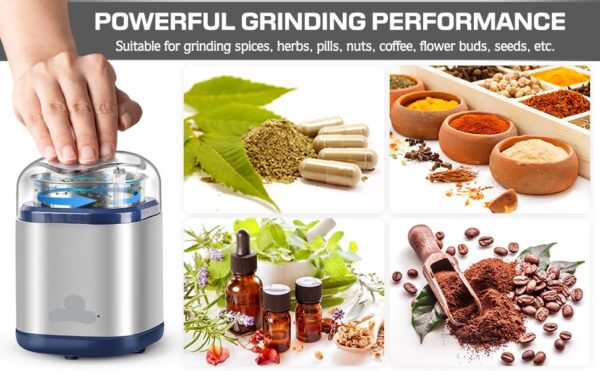 Electric Grinder For Herb,pice,Pollen And Coffee Fast Grinding For Flower Buds,Dry Spices,And Herbs Compact Size  Silver - Image 6