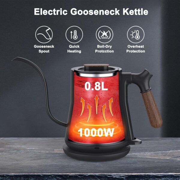 Gooseneck Electric Kettle, Pour Over Coffee Kettle Hot Water Tea Kettle,Stainless Steel Inner With Leak Proof Design,Rapid Heating, Auto Shutoff - Image 3