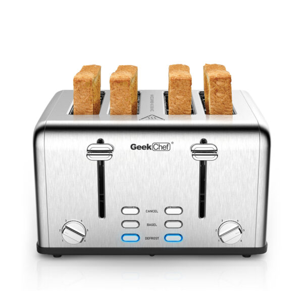 Prohibit Shelves In The Amazon. Toaster 4 Slice, Geek Chef Stainless Steel Extra-Wide Slot Toaster With Dual Control Panels Of Bagel,Defrost,Cancel Function,Ban Amazon - Image 2